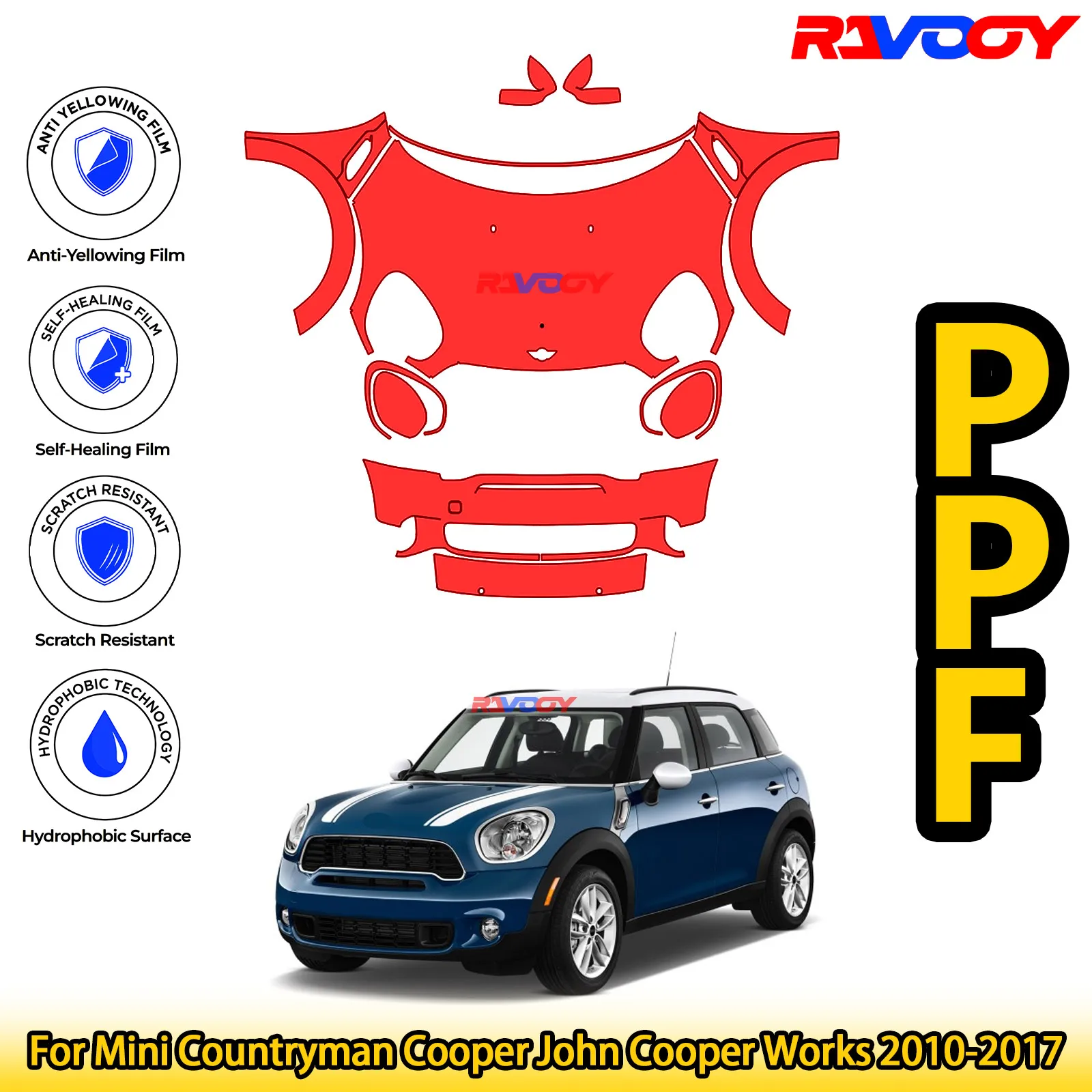 

Для Mini Countryman Cooper John Cooper Works 2010-2017 глянцевая матовая черная предварительно вырезанная передняя защитная пленка PPF Kit