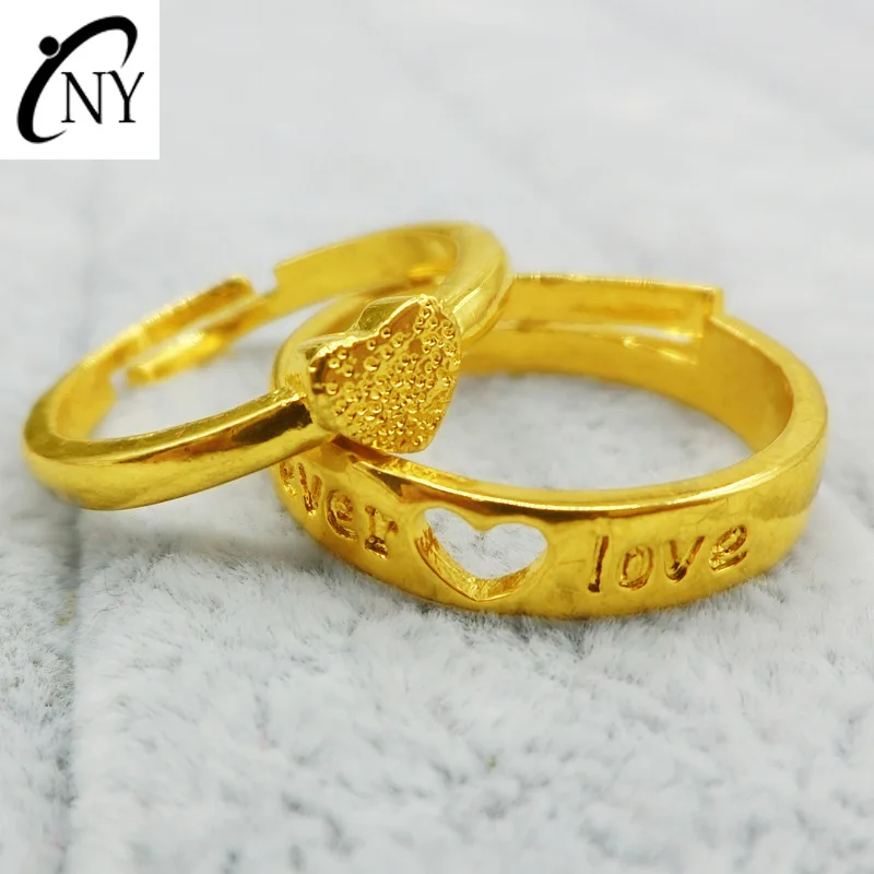 9999 Real Gold 24K Gold Fashion Men's and Women's Rings Couple Rings Real Gold LOVE Heart Ring Jewelry