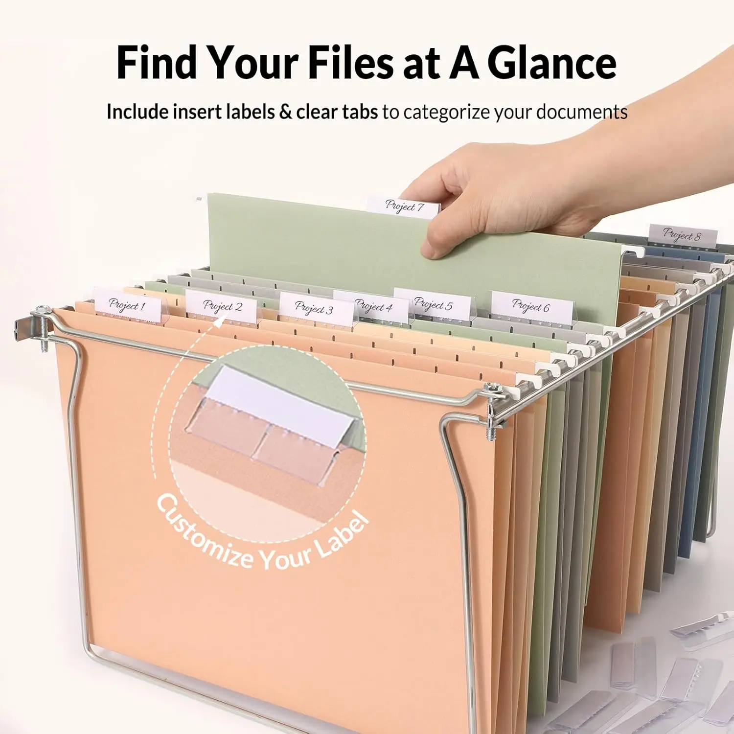 Hanging File Folders 6 Pack, Letter Size with 1/5-Cut Tabs, for Home Office Organization, Morandi Colors view 2
