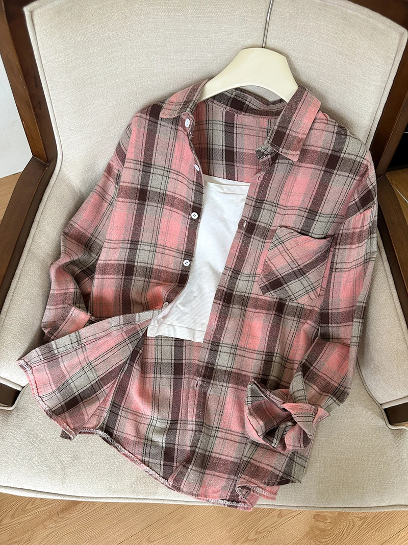 Red Plaid Shirt for Women Teen-girl Button Down Long Sleeve Collared Check Shirt Jacket Casual Fall Winter Christmas Outfit