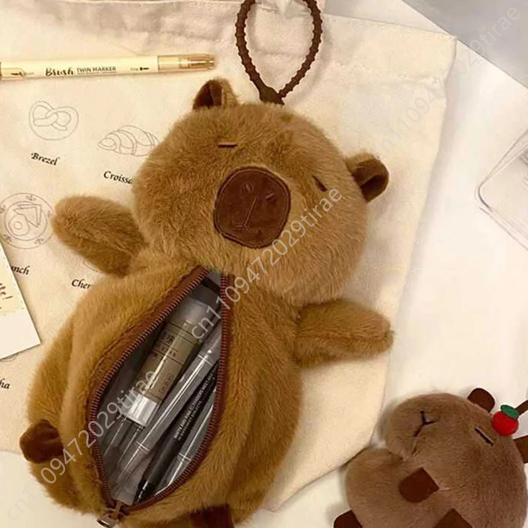 Tempat Pensil Kain Capybara Tas Pensil Multifungsi Hadiah Kreatif untuk Kantor Sekolah