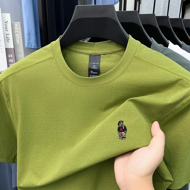 High quality summer new short sleeve T-shirt luxury brand cute cartoon bear embroidery men's round neck fashion breathable top