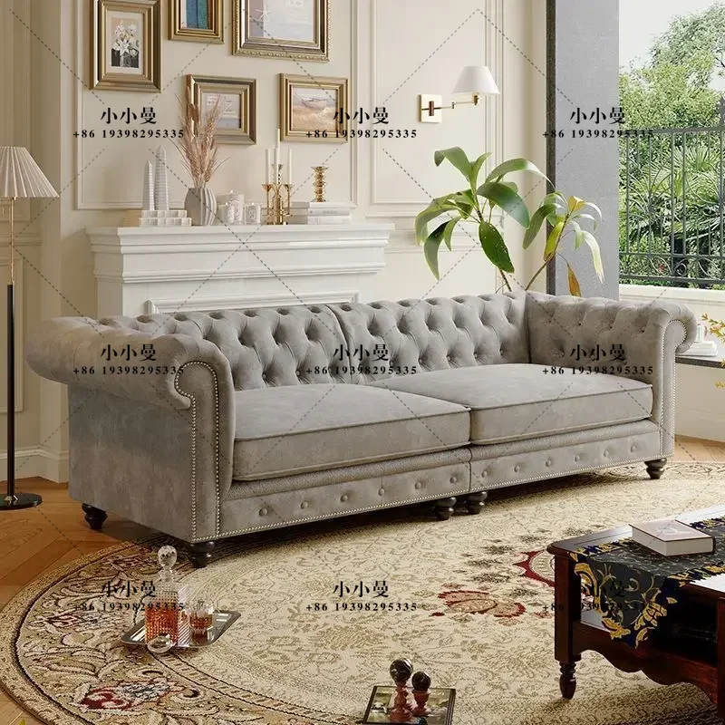 American fabric light luxury snowflake velvet green retro straight row simple three-person small apartment sofa