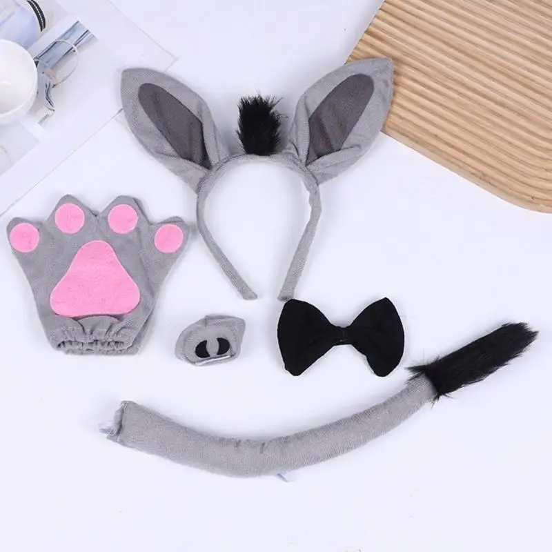 Disfraz Animal burro 39BB, incluye diadema, cola, pajarita, nariz, disfraz juego rol animales Halloween, para