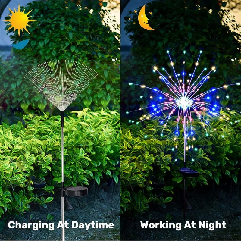 Led Solar Fireworks Lights Outdoor Waterproof 8 Lighting Modes Solar Powered Fairy Lights for Garden Balcony Lawn Decoration