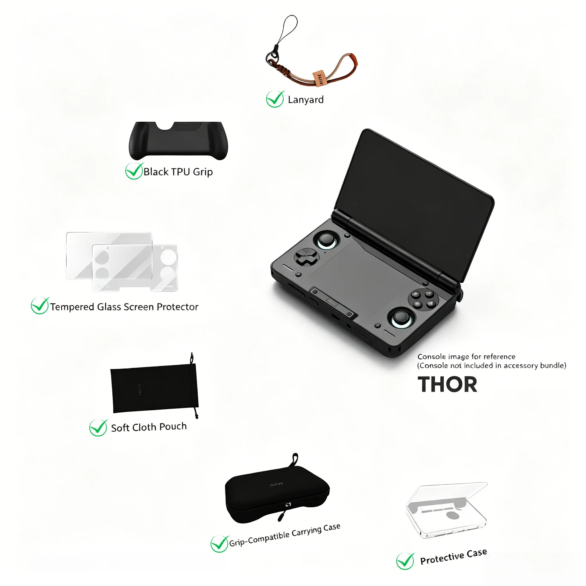 Für AYN THOR Zubehörpaket – Griff, Displayschutzfolie, Hartschalenetui, Tasche und Umhängeband