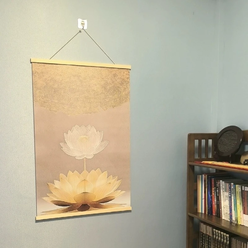 Aesthetic Room Decor Minimalist Lotus Flower Wall Scroll – Japanese Wabi-sabi Style Art for Bedroom, Office & Meditation Space