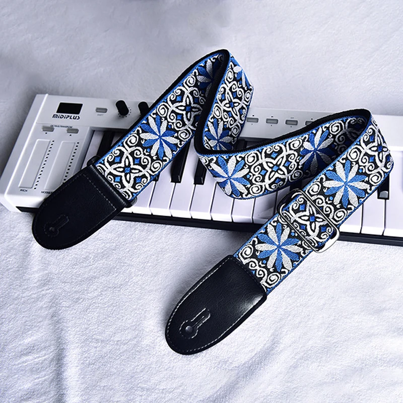 Embroidered Print Guitar Strap Vintage Ethnic Style Adjustable Strap For Folk Electric Guitar Bass Ukulele Guitar Accessories