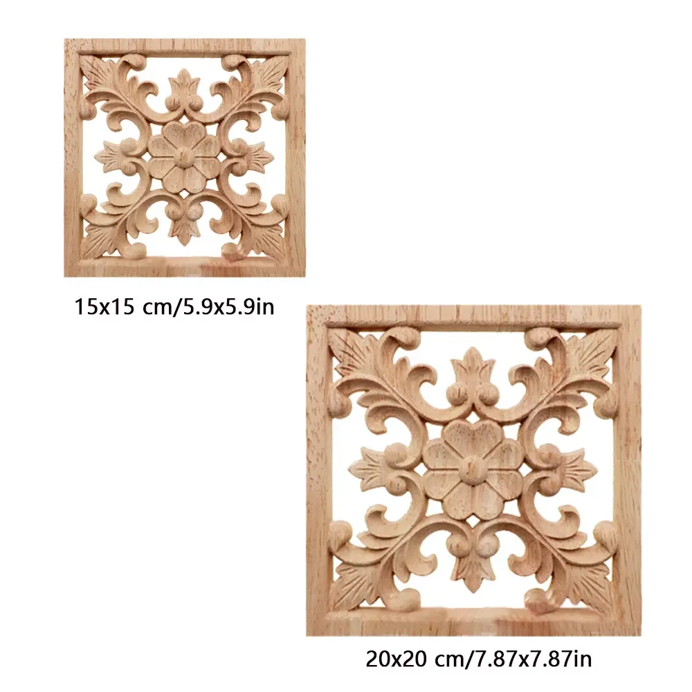 4pcs Solid Wood Decorative Rubber Wood Carved Onlay Applique Flower Decal Unpainted Applique Furniture Corners Home Door Decor