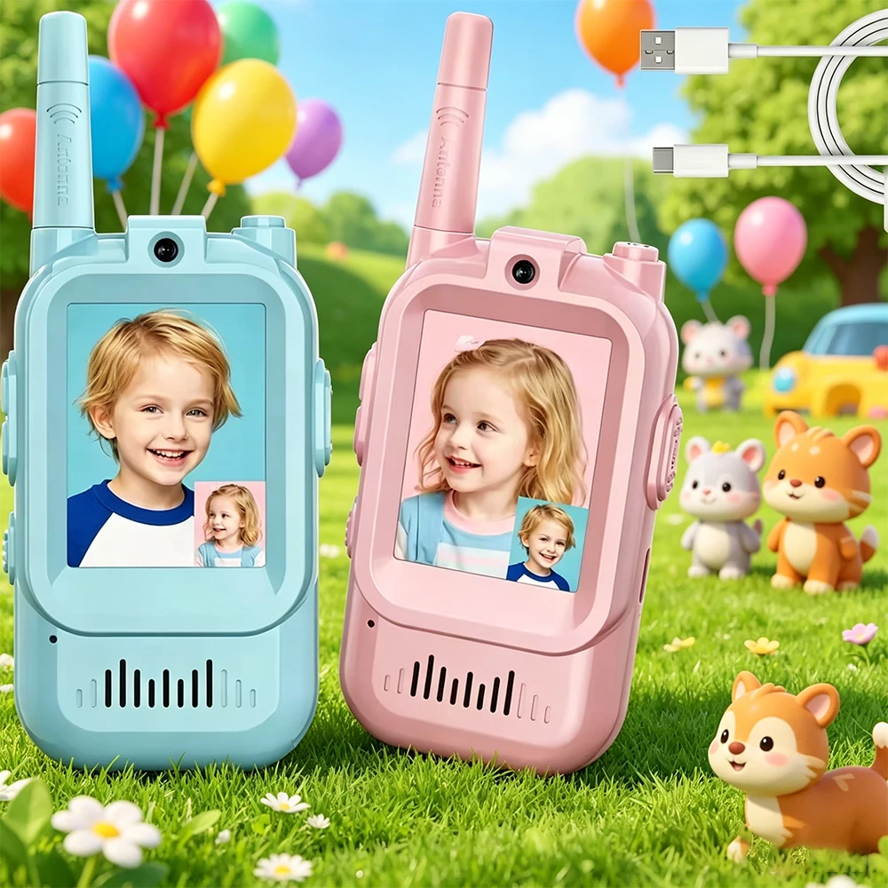 Kids Walkie Talkies Rechargeable Handheld Two Way Radio Video Intercom Toys For Camping Travel Indoor Outdoor Birthday Gift