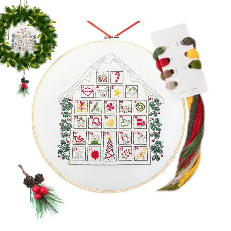 2024 Handmade Christmas Fabric Embroidery Kit Include Embroidery Fabric Hoops Threads And Needles For Crosses Stitches