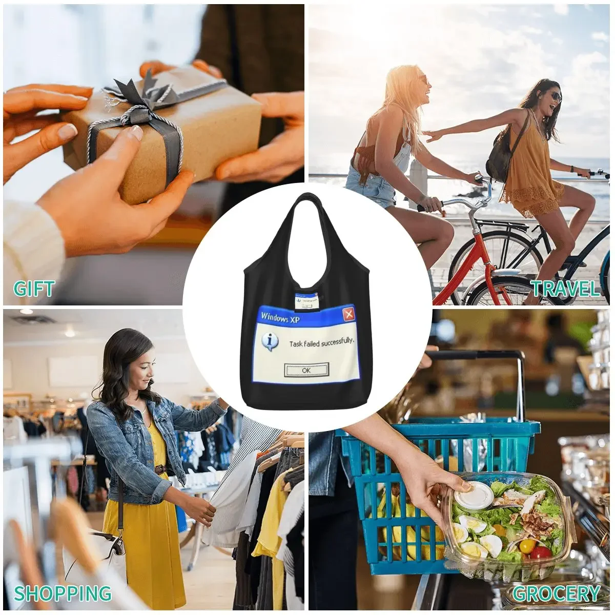 Windows Xp Fail Portable Tote Shopping Bags Reusable Shopper Bag Grocery Handbag Shoulder Bag