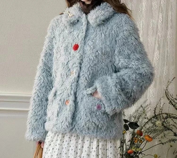 

2025 Autumn and Winter Loose Women's Thick Coat with Lamb Loops and Fur Environmentally Friendly New Style