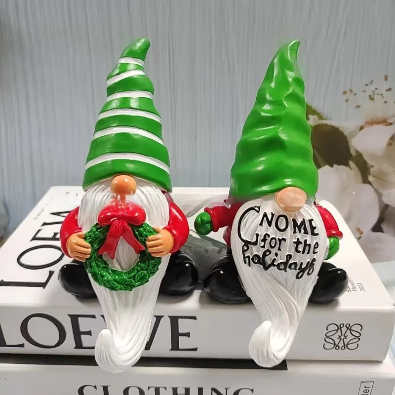 Christmas Gnome Ornament Hanger White Beard Figurine Desktop Decor Creative Festival Resin Craft Gift Multi Functional Decor