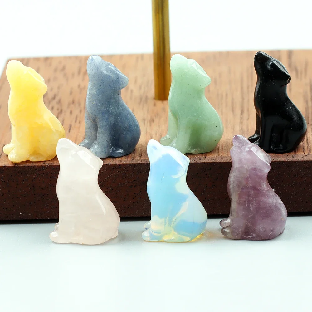 Hand Carved Wolf Figurine 1 Inch Natural Stone Jade Quartz Amethyst Wild Animal Statue for Home Decor