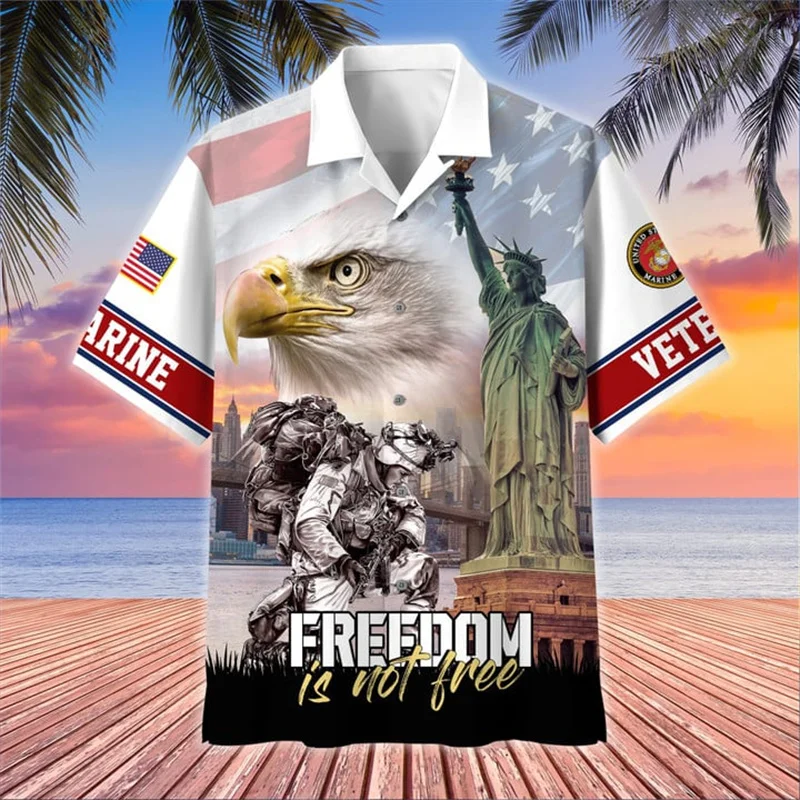 Summer New 3D United States Soldiers Armys Veterans Printing Shirts For Men Fashion Cool Short Shirts Hawaiian Y2k Tops Clothing