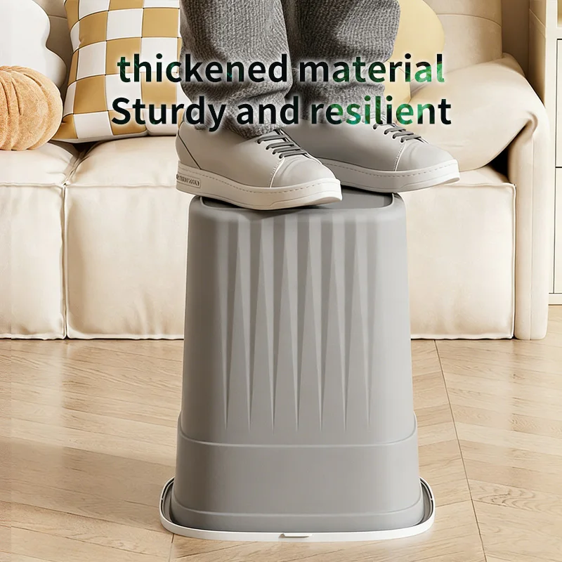 Thickened Durable Cream-Style Trash Can, Pressure Ring Fixes Garbage Bags, Large Paper Basket for Kitchen & Living Room