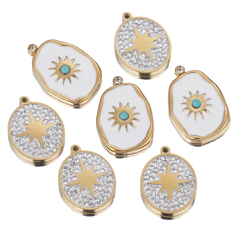 4pcs/lot Stainless Steel Oval Starlight Enamel Earring Charms Dangles Natural Stone Pendant Base for DIY Necklace Jewelry Making