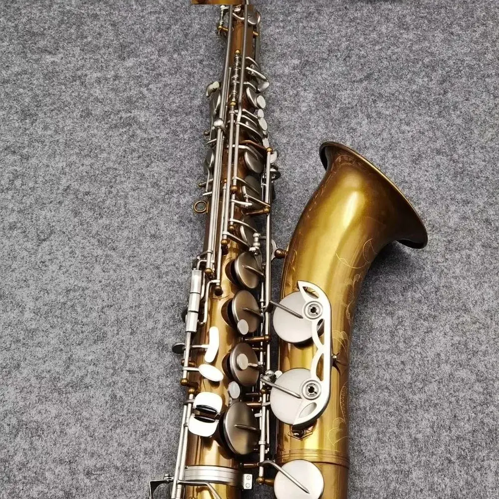 

Vintage two color professional Tenor saxophone B flat European craft gold antique classic carved musical instrument tenor sax