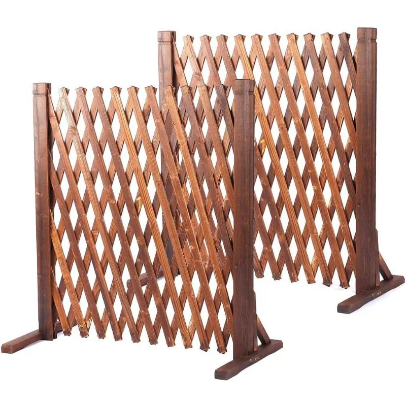 2 Pack Expandable Wood Garden Fence Retractable Wooden Fence Gate Plant Screen Wood Garden Trellis Fence Extendable