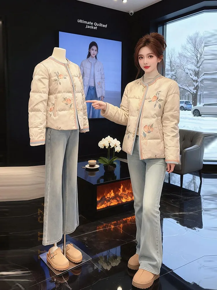 

Fashionable Retro Print Cotton Jacket Women's Winter Coat Design Sensation National Style Korean Loose Fit Long Sleeve Short