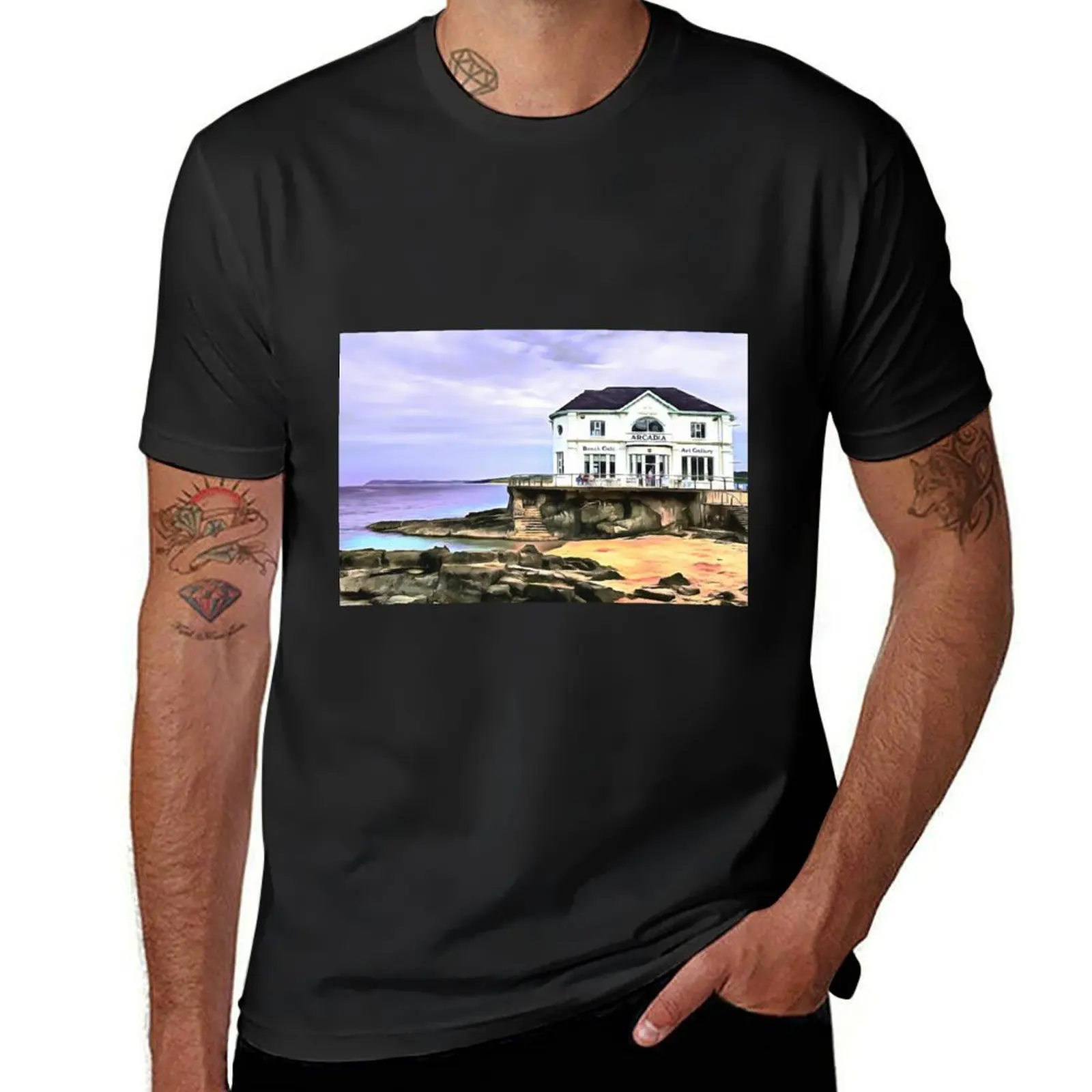 The Arcadia, Portrush, Ireland. (Painting.) T-Shirt blacks anime slim fit t shirts for men