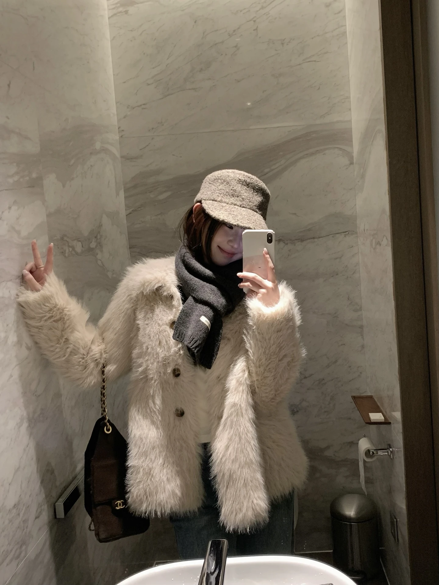 

Heygirl Berlin Fog Language Casual Versatile Retro Fur Collar Eco-friendly Faux Fur Coat Korean Sle Loose Fit ort Coat