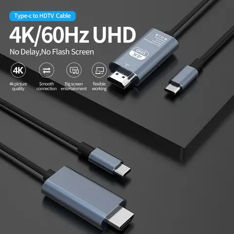 4K 60Hz NO Delay HD Video Conversion Cable Type c To HDMI-Compatible Screen TV Computer 2 Meters Screen Projection Alloy Cable