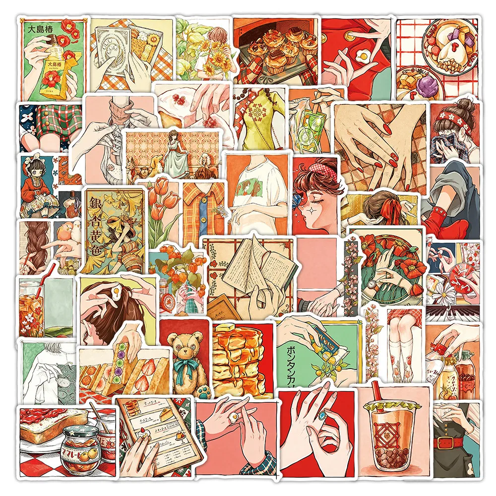 52Pcs Traditional Japanese Culture Waterproof Stickers, Vintage Oriental Graphic Decals for Custom Skateboard Anime Worlds Store