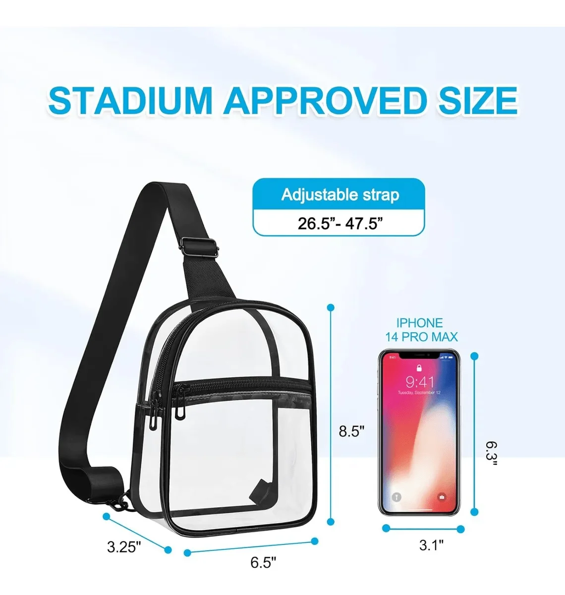 حقيبة صدر شفافة من مادة PVC - حقيبة كتف شفافة للعودة إلى المدرسة والرياضة والحفلات الموسيقية والسفر