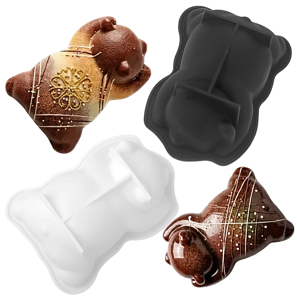 1 or 3-Cells Lying Sleeping Bear Design Food Grade Silicone Cake Molds Chocolate Mousse Mould Jelly Pudding Dessert Baking Tools