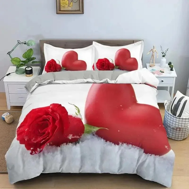Love Heart Bedding Set Simple Plaid Duvet Cover 200x200 Pillowcase Single Double Queen King Nordic Couple Bed Cover Bedclothes