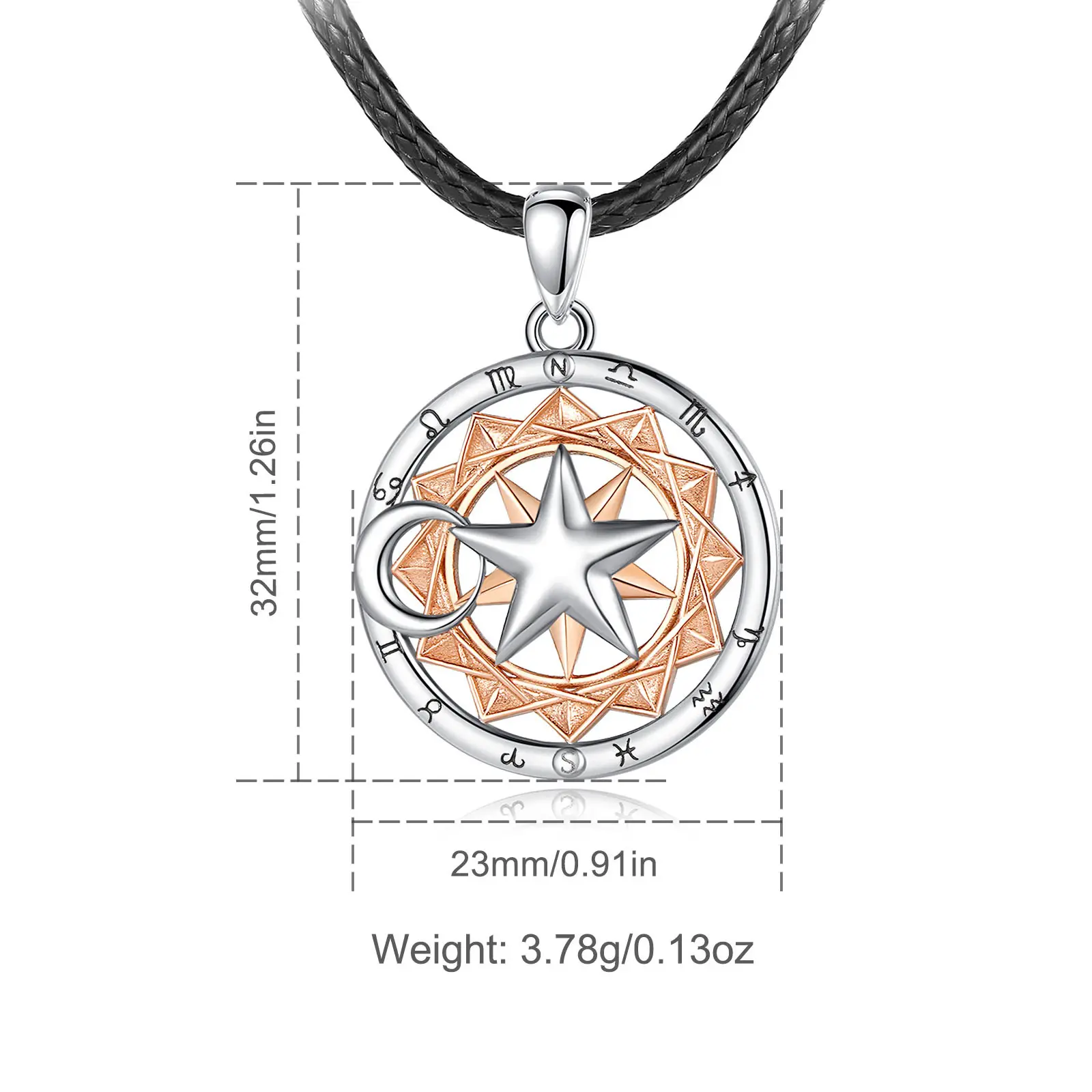 AEONSLOVE 925 Sterling Silver Moon Star Sun Wheel Pendant 12 Zodiac Signs Necklace Mystical Jewelry Personalized Gifts Unisex