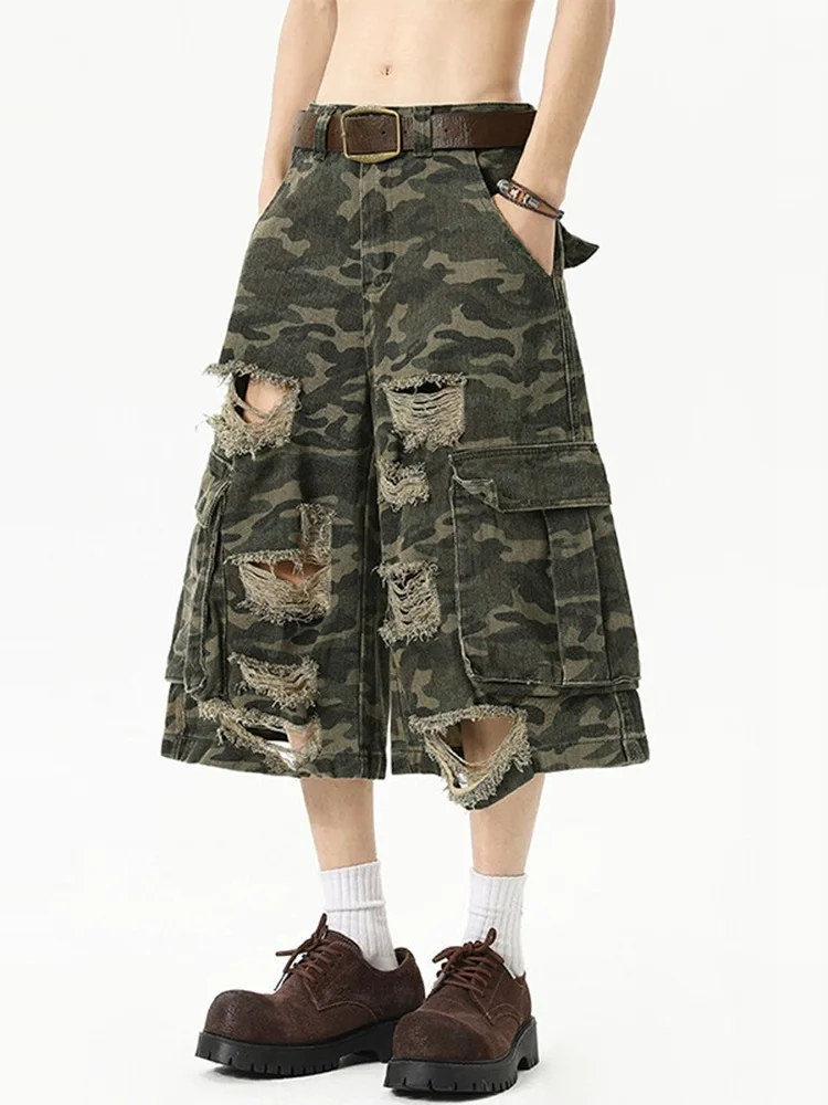 

Повседневные женские джинсы со свободными дырками Y2K Spell Color Модные уличные женские джинсы Летние американские уличные шикарные брюки-карго женские