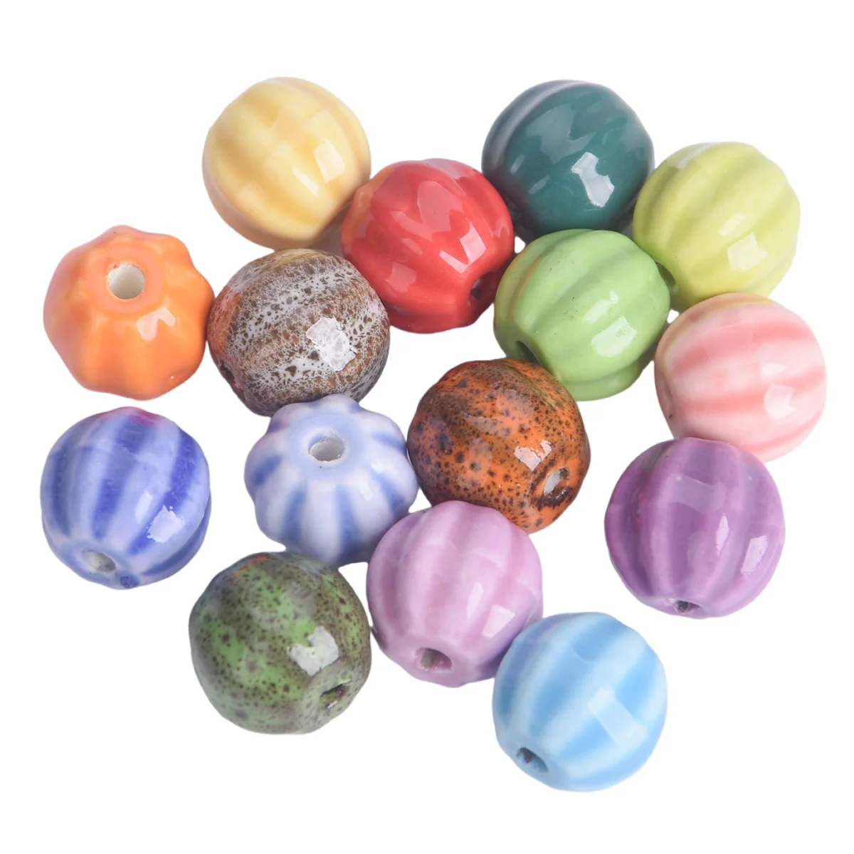 5pcs 13mm Round Pumpkin Shapoe Glossy Glazed Enameled Ceramic Porcelain Loose Crafts Beads For Jewelry Making DIY Findings