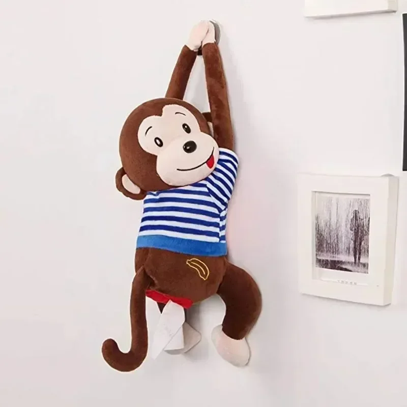 Leather Monkey Car Tissue Box Creative Armrest Box Cartoon Net Red Hanging Seat Rear Car Inside Draw Paper Box
