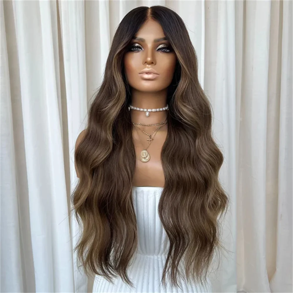 

Синтетический парик с HD-кружевной основой, 30 дюймов, очень длинный, брюнетка с омбре, термостойкий, FUTURA, для косплея и вечеринок, волнистый, для женщин