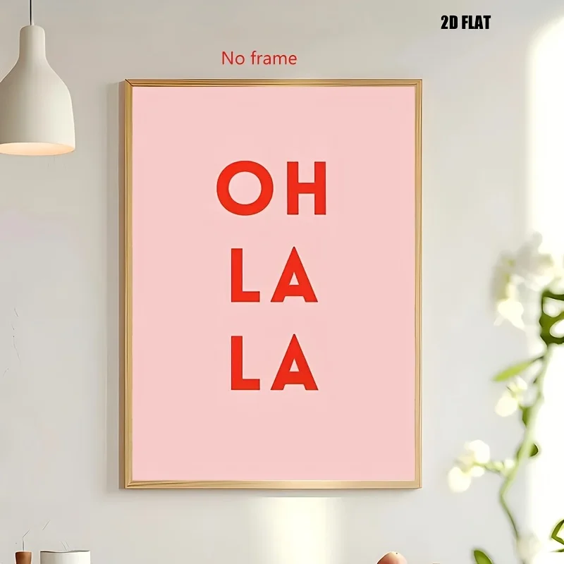 1pc Unframed Fashionable 'Oh La La' Pink Canvas Print - with Bright Red Letters, Minimalist Modern Decorative Poster, Suitabl