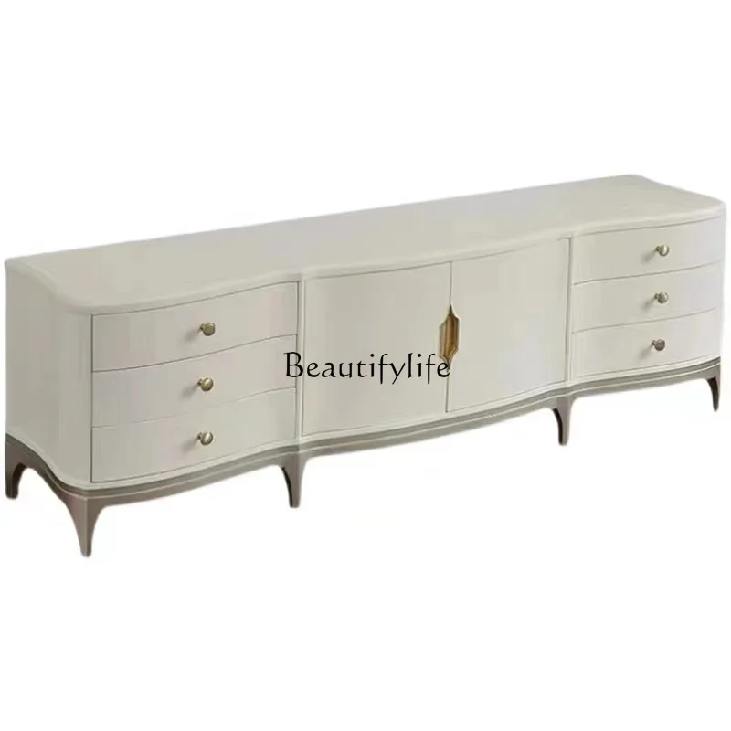 

American style solid wood TV cabinet European light luxury living room champagne small apartment floor cabinet