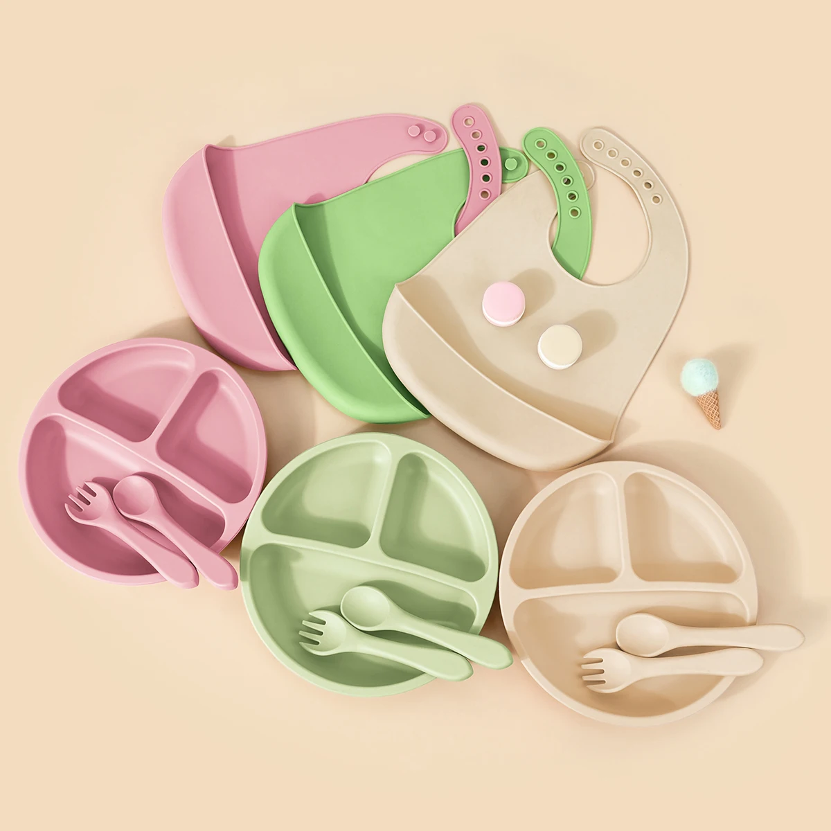 

TYRY.HU 4PCS Soft Silicone Dininer Plate Solid Cute Cartoon Children Dishes Suction Toddle Training Tableware Kids Feeding Bowls