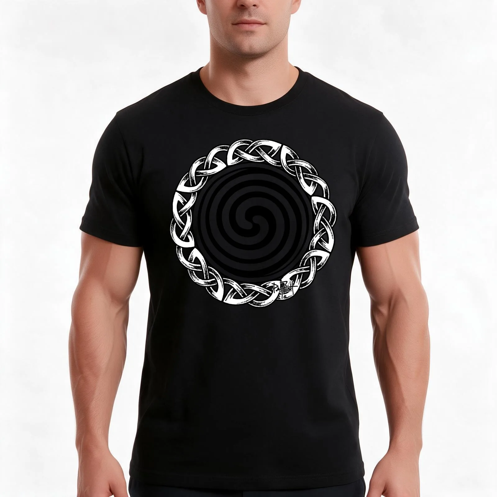 Spiral Strength Celtic Power Design T-Shirt, Summer Casual Cotton Tee, Oversized Streetwear Tops, Vintage Graphic Print
