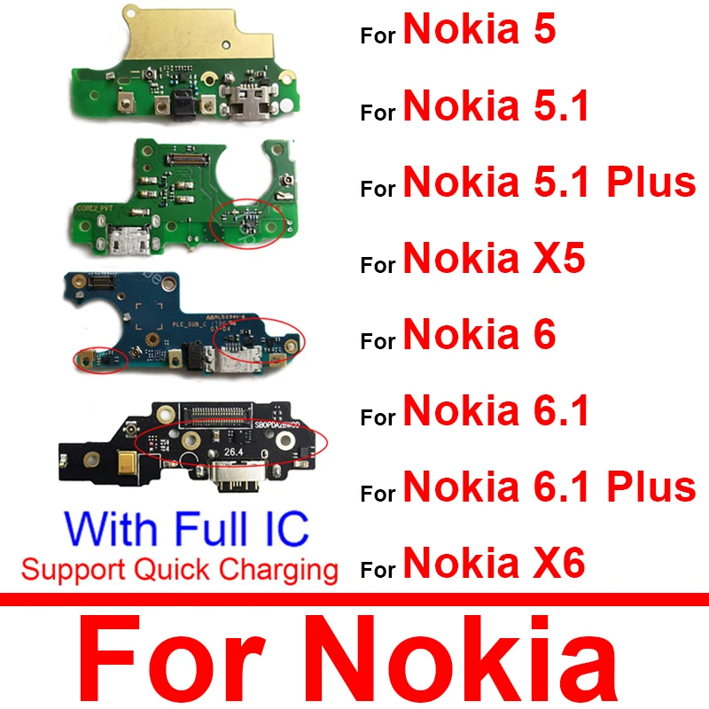 USB Charger Jack Dock Board For Nokia 5 5.1 5.1Plus X5 6 2017 6.1 6.1 Plus X6 Mic Charging USB Port Board Module Repair Parts