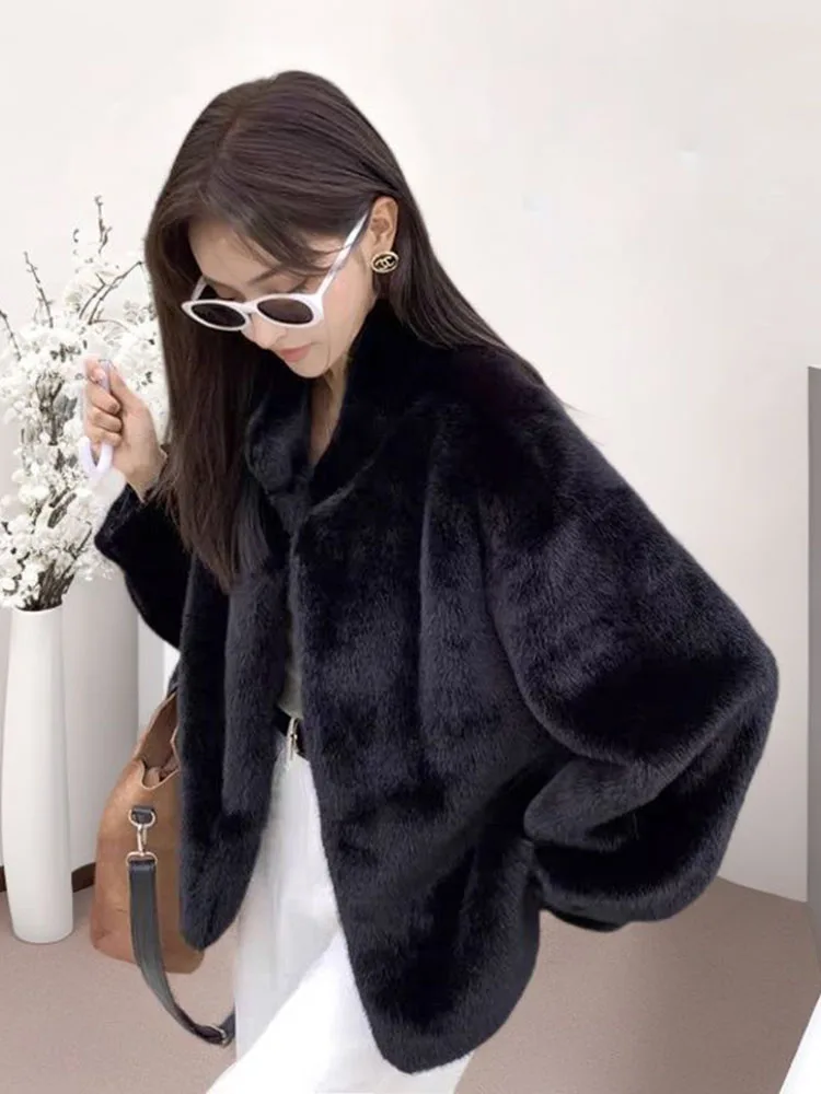 2026 Winter Young Faux Mink Short Stand-up Collar Fur Integrated Mink Plush Environmentally Friendly Fur Fur Jacket Women