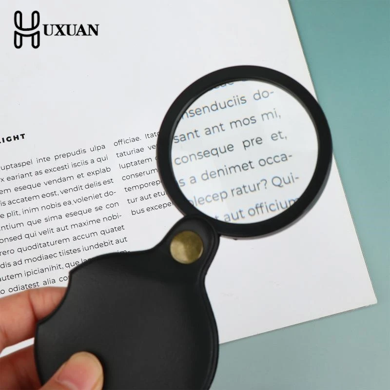 50/60/70MM Folding Magnifying Glass Folded Leather Case Portable Handheld Jewelry Loupe 8X Mini Magnification