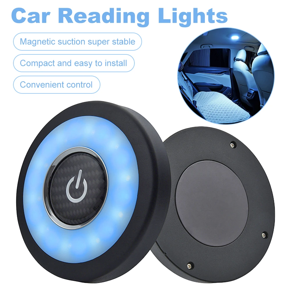 LED Car Interior Ceiling Light USB Rechargeable Magnetic Adsorption Ambient Night Light 3-Color Dimming Car Reading Lamp