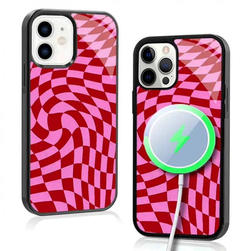 

Crazy Checkers Phone Case For IPhone 11 12 13 14 15 Plus Pro Max Mirror Acrylic Cover For Magsafe Wireless Charging