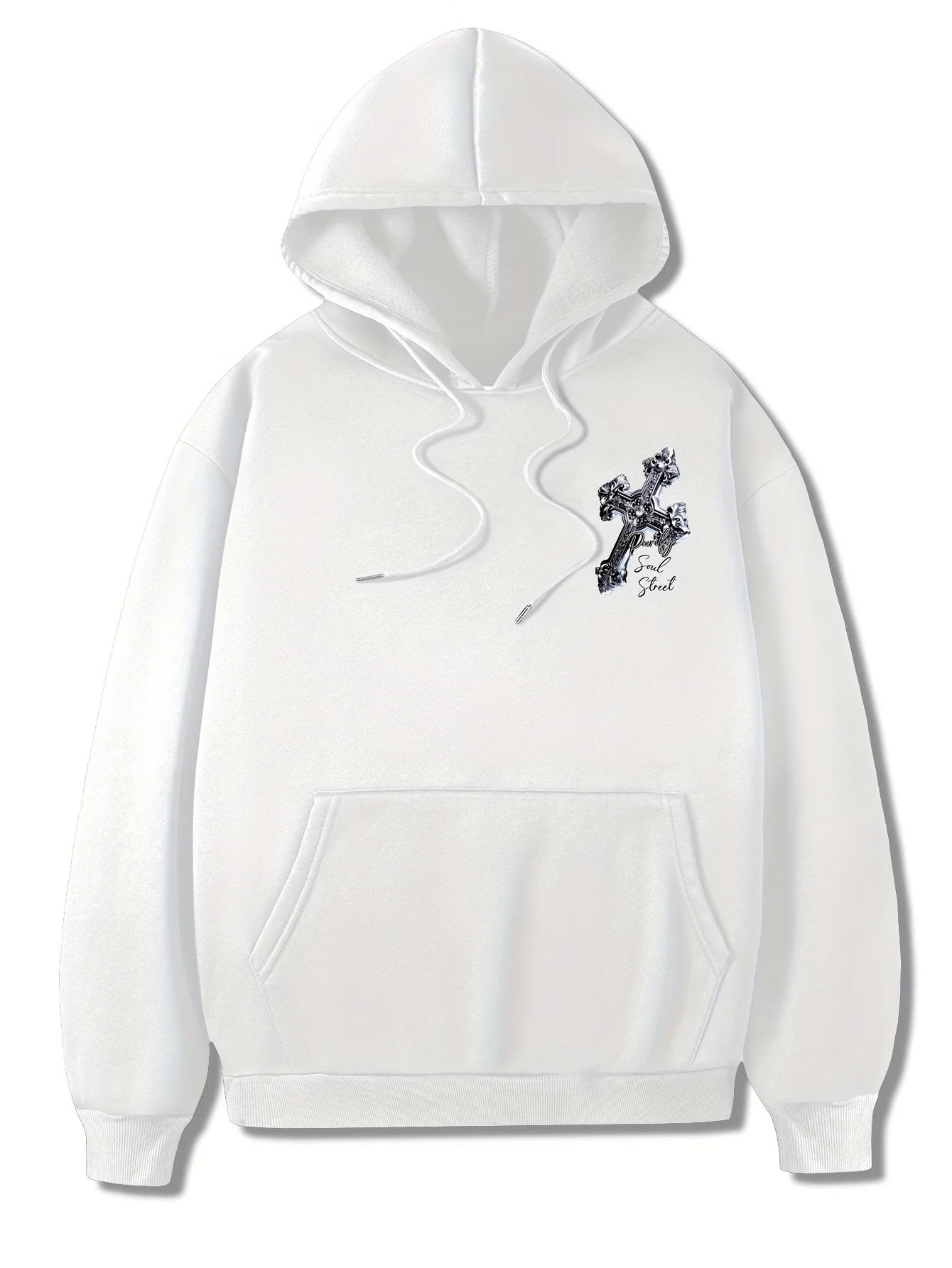 2026 Autumn/Winter Men's Hooded Sweatshirt with Exquisite Cross Artistic Letter Chest Label Print