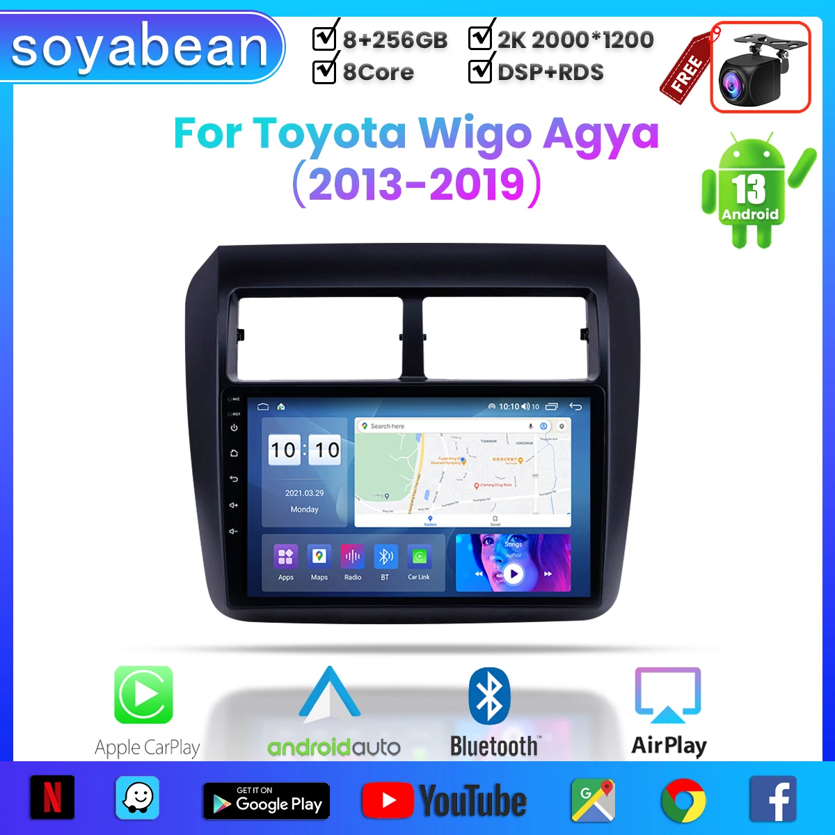 

Android 13 Car Radio for Toyota Wigo Agya 2013-2019, 9inch Multimedia Player with 4G WiFi Carplay & 2Din GPS