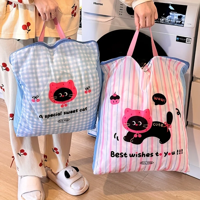 Cute Cat Panda Laundry Bag, Durable Polyester Zippered Hamper for Home Travel Clothes Socks Storage - view 5