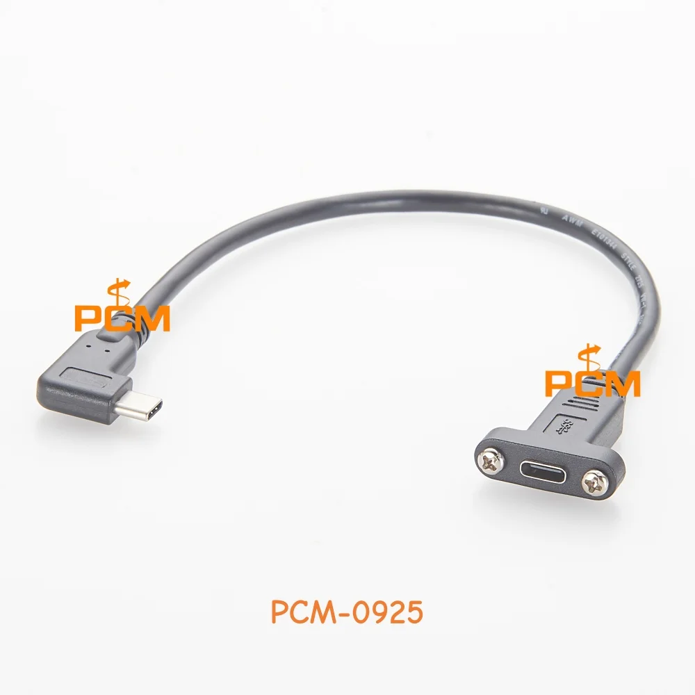 Panel Mount USB 3.1 Type C Extension Cable Right Angle USB C Female to Male Adapter Screw Locking Connector